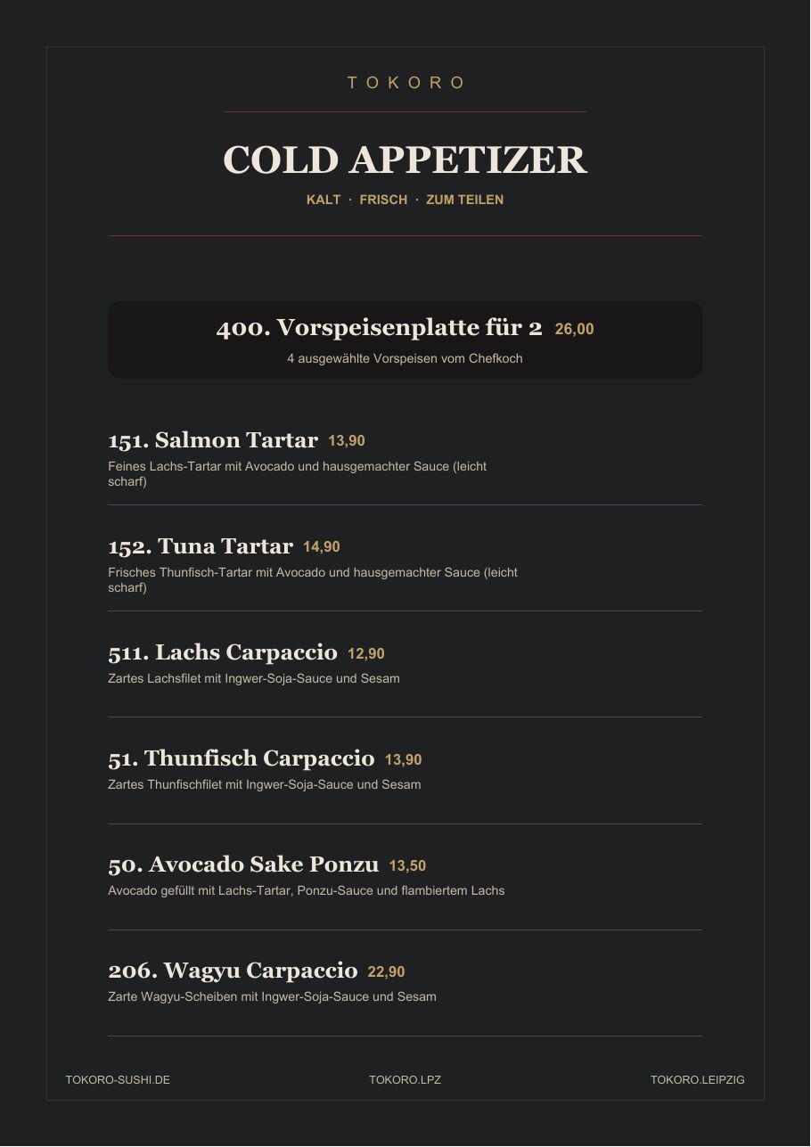 Speisekarte Tokoro Sushi Leipzig – Seite 4 von 19