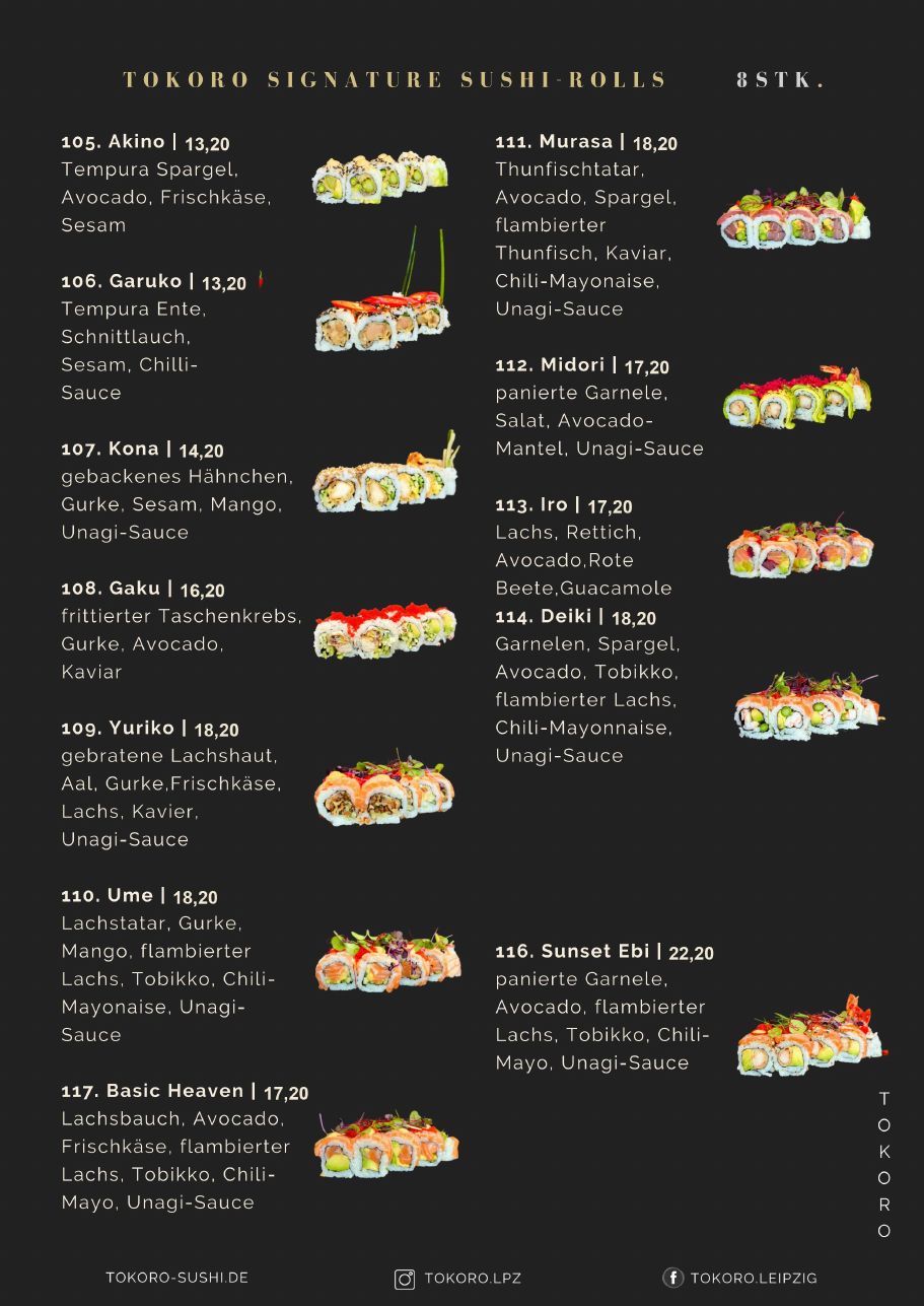 Speisekarte Tokoro Sushi Leipzig – Seite 8 von 19